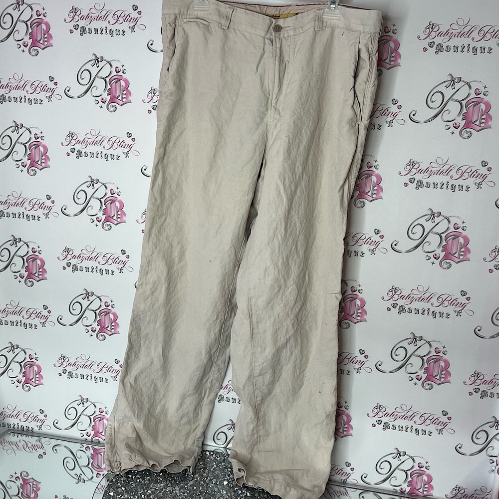 Tommy Bahama pants linen & silk flowy beach style Tan Chinos Relaxed Fit comfy